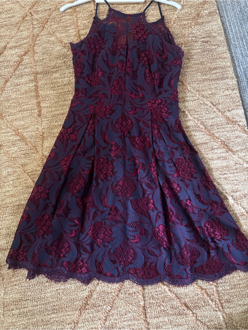 Francesca's Collections Wine and Navy Lace Midi Dress